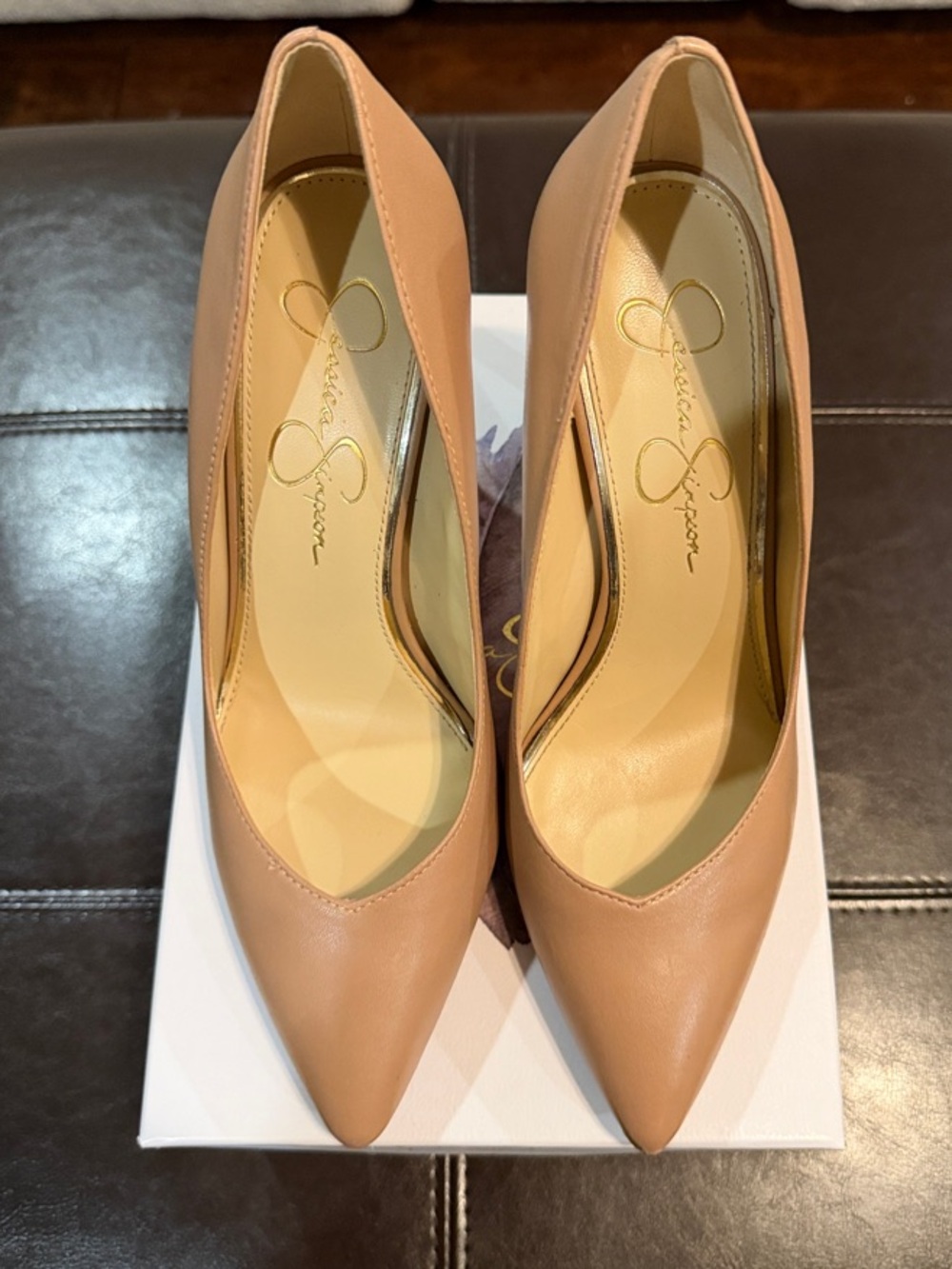 Jessica Simpson Blush Tan Pointed-Toe Leather Pumps